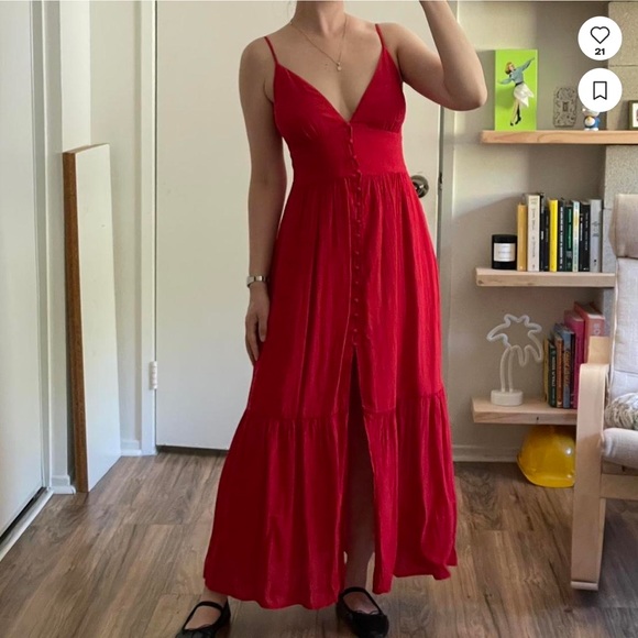 Abercrombie Crinkle Texture button through red dress - Picture 2 of 7